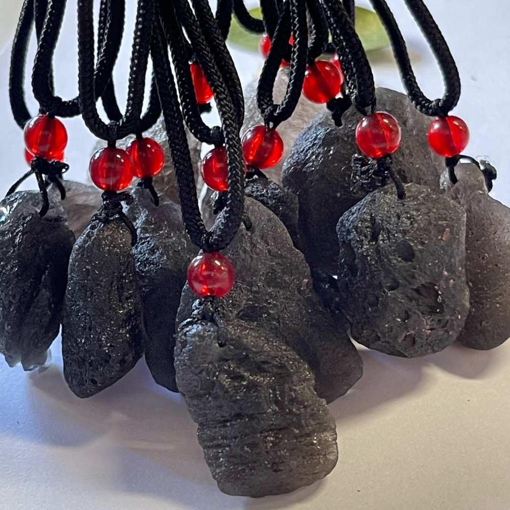 Tektite Saffordite Cintamani Pendant With Cord Necklace